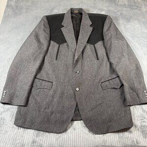 Circle S Mens 48L Charcoal Black Yoke Western Sport Coat Blazer Cowboy